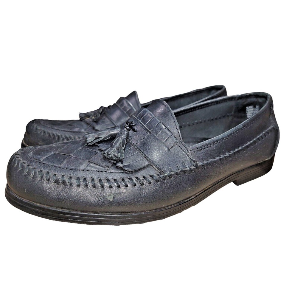 Earth Alan II Mens Black Leather Dress Tassel Loafer Weave Slip On Shoes Sz 11 - Picture 2 of 11
